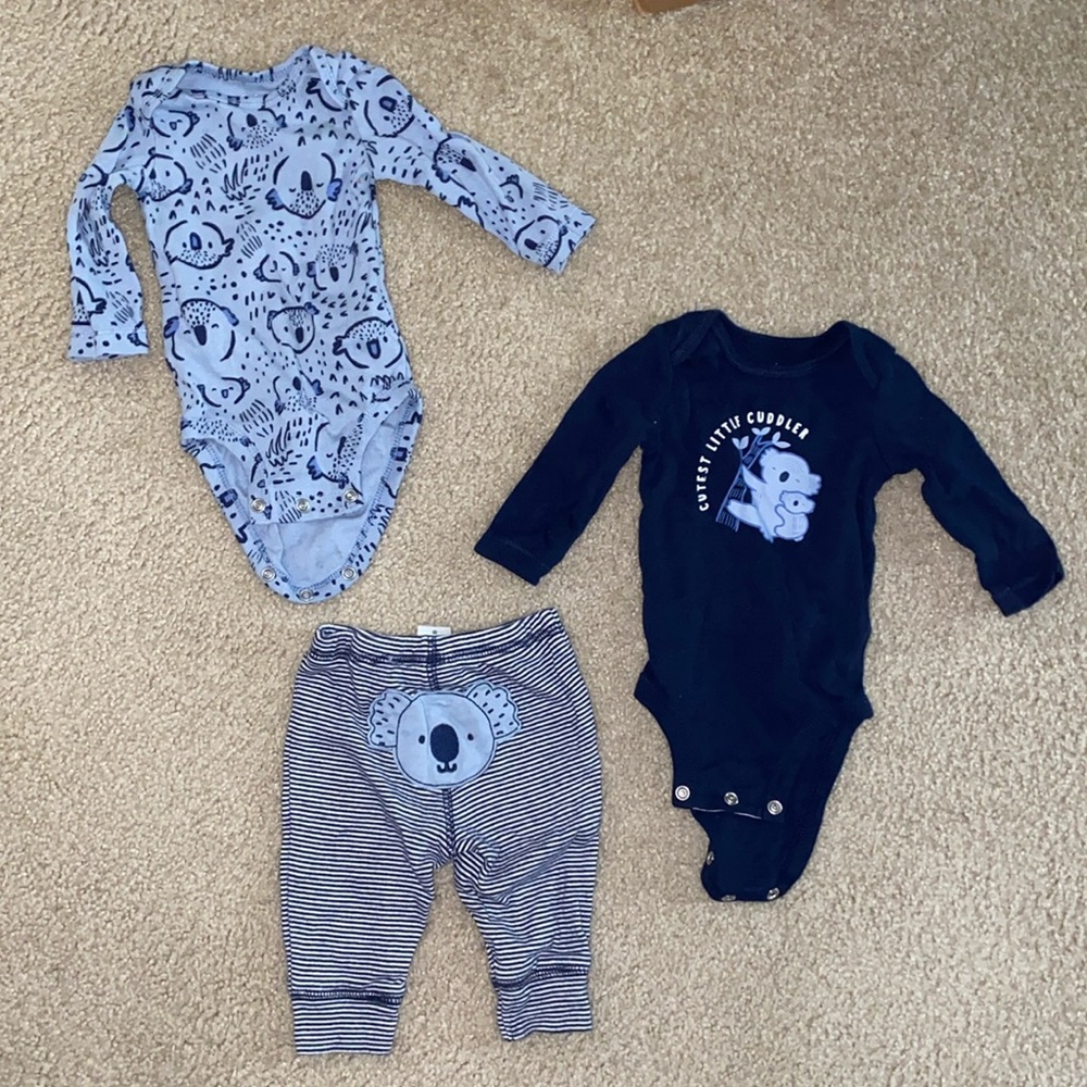 3 piece bundle outfit baby boy, koala print